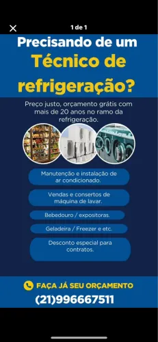 Técnico em Refrigeração - Atendimento Residencial e Comercial.