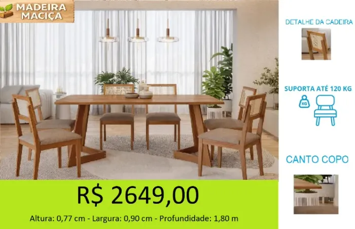 Mesa de jantar madeira maciça 6 cadeiras - a pronta entrega