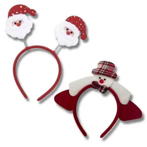 Tiara de Festa Natalina, Tiara de Papai Noel e Mamãe Noel, Ideal para Festas de Natal