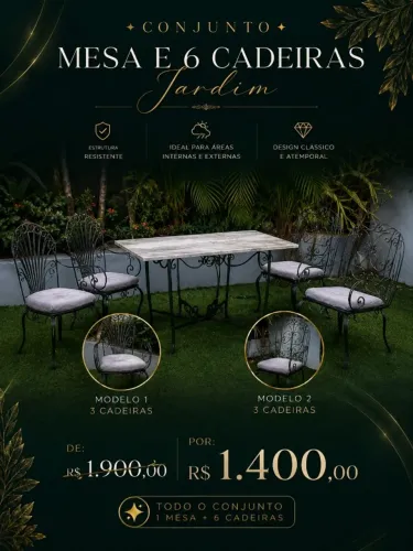 CONJUNTO DE MESA E CADEIAS DE FERRO