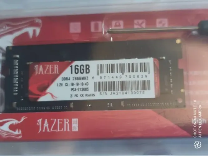 Pente memoria RAM p/ notebook, tamanho 16gb, tipo DDr4, velocidade 2666mhz, CL 19.19.19.43
