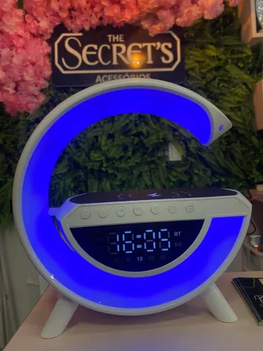 Carregador indução caixa de som led relogio