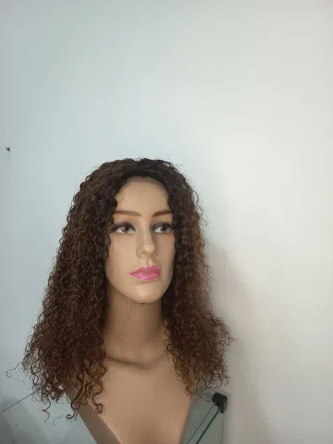 Wig (peruca) cacheada humana coloração personalizada 45 cm 