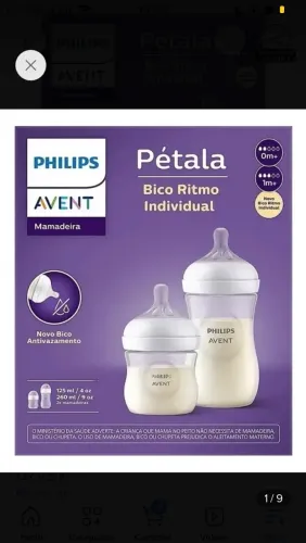 Bico Philips Avent Pétala 125 ml e 260 ml Recém-Nascido (Fluxo 1) - Sem uso 