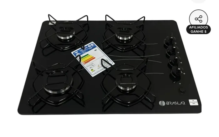 Cooktop Braslar Pop Gás 4 bocas Mesa de vidro- cor preto