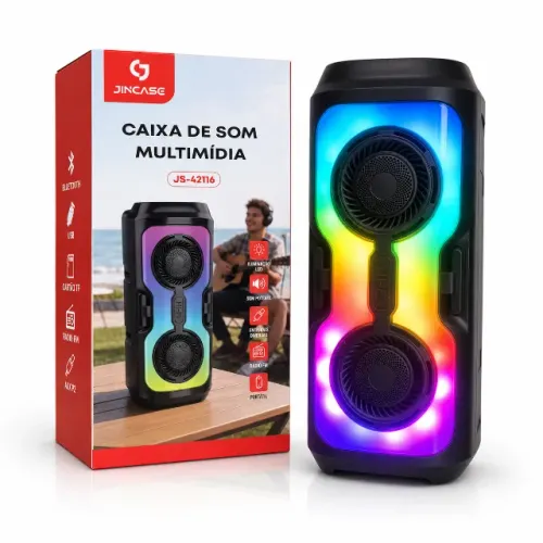 Caixa de Som Bluetooth RGB Portátil Recarregável Jincase som potente