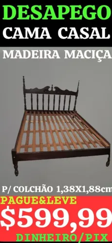 CAMA CASAL EM MADEIRA MACIÇA, LEIAM: