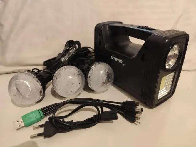 Kit Carregador Solar Portátil 3 Lâmpadas Bateria Recarregável Sem Placa Solar