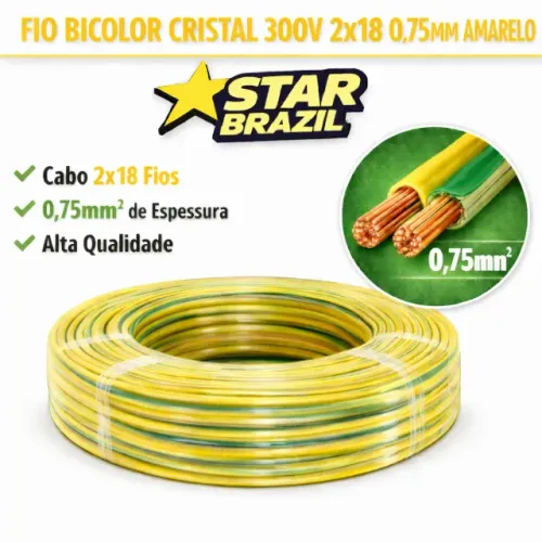 FIO BICOLOR CRISTAL 300V 2X18 0,75MM AMARELO