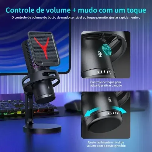 Microfone Condensador Sotcar Cardioid RGB USB - Alta Sensibilidade | Gamer/Streamer