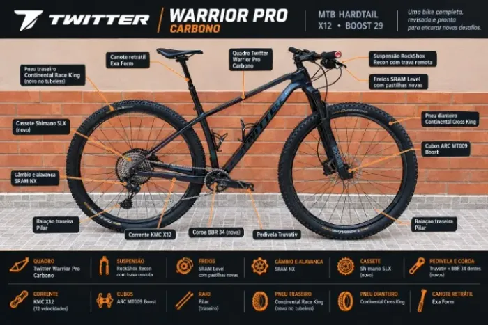 Vendo MTB Twitter Warrior Pro Carbono - Tamanho M (17")