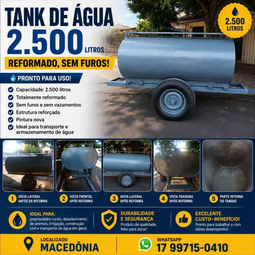 Tanque de água 2500 litros 2 rodas