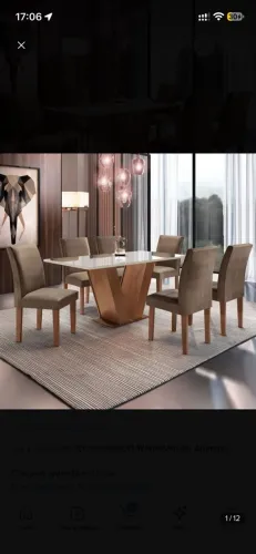 Mesa 6 cadeiras com tampo em mdf+vidro