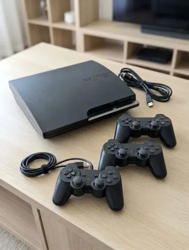 playstation 3 slim desbloqueado com 3 controle
