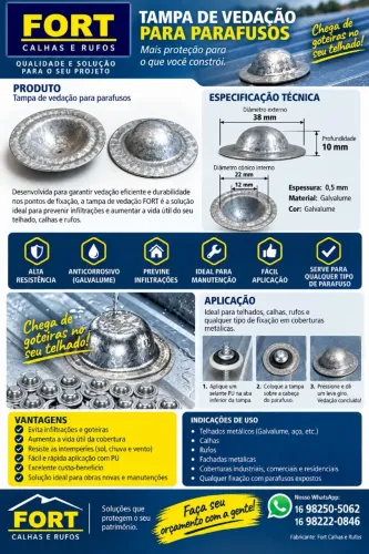 Tampa de Vedação de Parafusos de Telhados. Novidade!