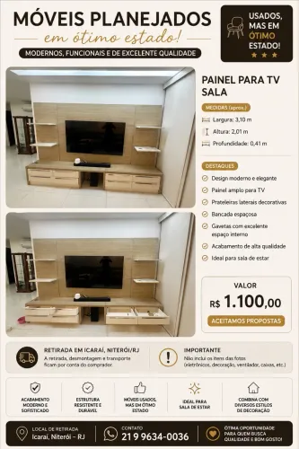 Painel para TV de Sala com Gavetas - Planejado - Excelente Estado - R$ 1.100