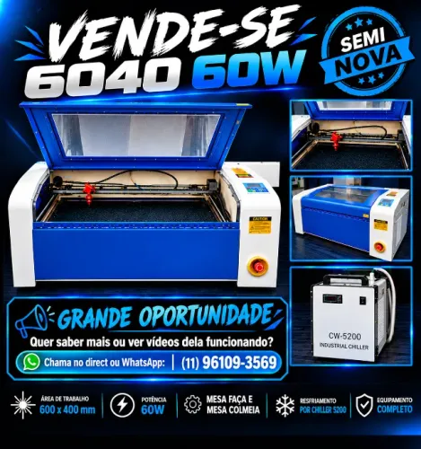 Máquina Laser 6040 60w com Chiller 5200 (Semi-nova)