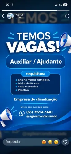 Ajudante de instalação Ar condicionado residencial