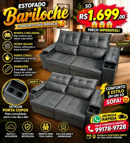 Sofá retrátil e reclinável novo