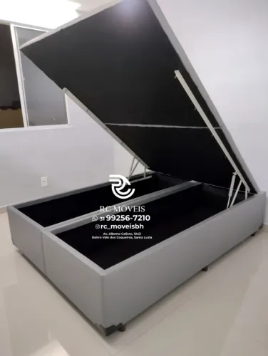 Cama box completa Baú De casal 1.38x1.88 Bipartido Blindado com Pistão a Gás