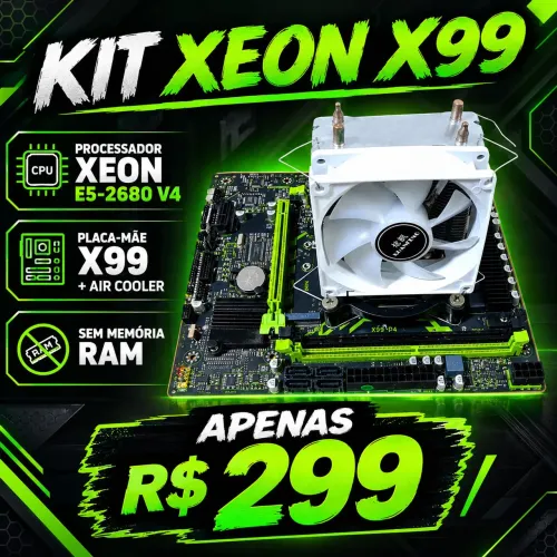 Kit Xeon Placa mãe X99 Processador 2680 V4, Com Aircooler
