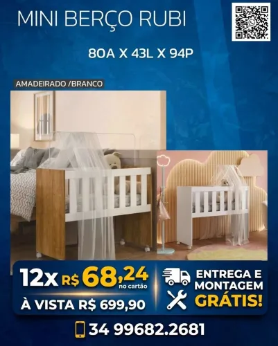 Mini berço Rubi 12x 68,24 A vista $699,90