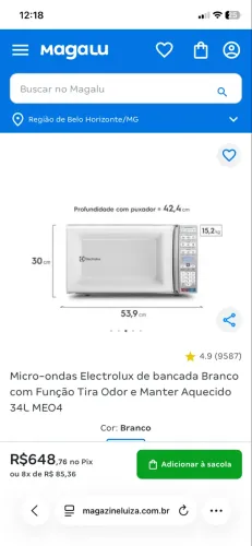 MICROONDAS ELECTROLUX 34L