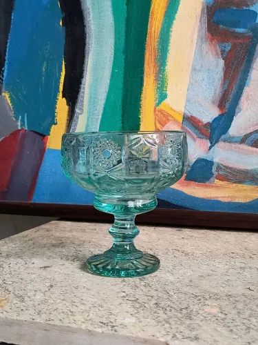 grande taça azul capoteira doces sobremesa vintage antigo antiquario vidro trabalhado arte