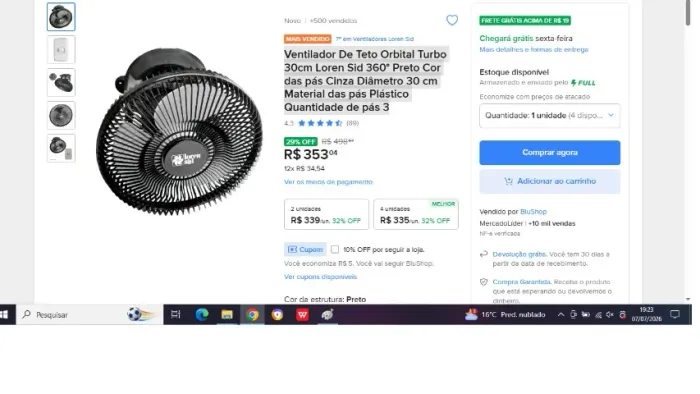Ventilador De Teto Orbital Turbo 30cm Loren Sid 360° Preto Cor das pás Cinza Diâmetro 30 c