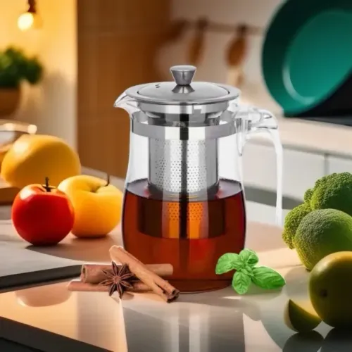 Chaleira De Vidro Com Infusor De Cha Bule Jarra 500ml Vidro