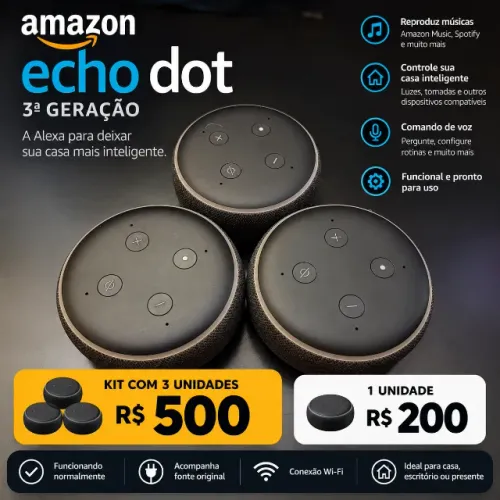 Kit 3 Alexa Echo Dot 3ª Geração Amazon + Venda Avulsa
