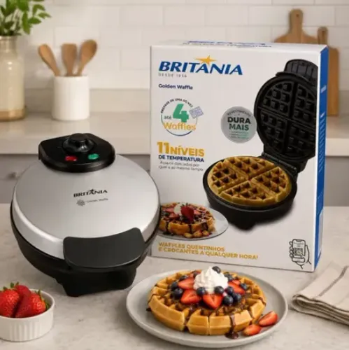 Máquina de Waffle Britânia Golden 850W Chapas Antiaderentes