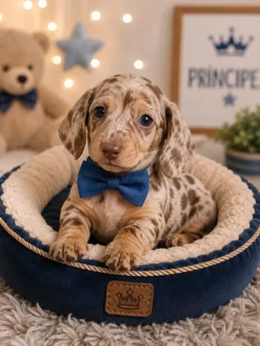 Fêmea daschund arlequim chocolate e macho / macho chocolate / pais com pedigree