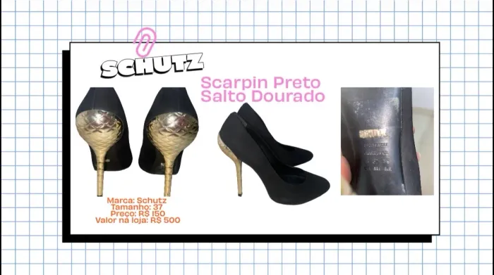 Scarpin Preto Salto Dourado Schutz