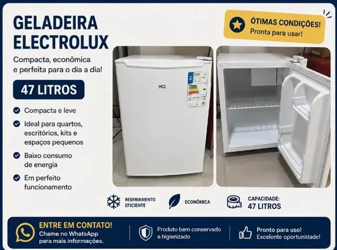 Frigobar 47 litros, branco, marca HQ, semi novo, em excelente estado de conservação