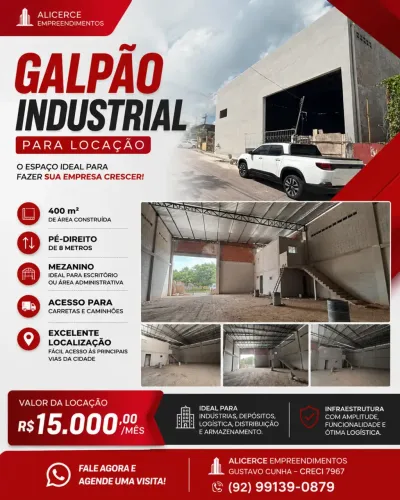 ALUGO GALPÃO DE 400 M2 NO NOVO ALEIXO
