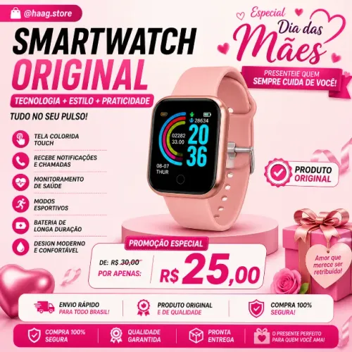 SUPERPROMOÇÃO O SMARTWATCH DO MOMENTO na cor Rosa + case grátis SÓ 25$ aqui na @haag.store