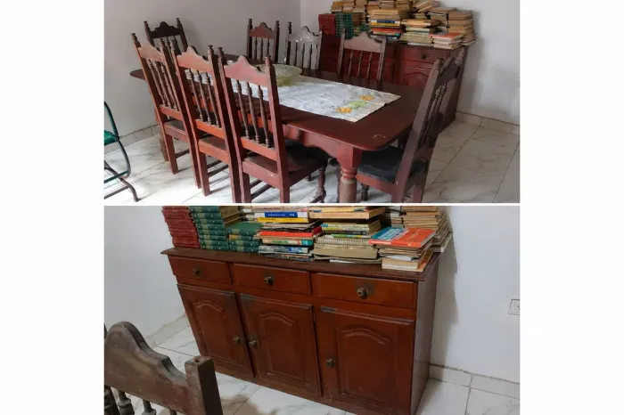 MESA COM 8 CADEIRAS E BUFFET DE MADEIRA MACIÇA. PREÇO DE OCASIÃO.