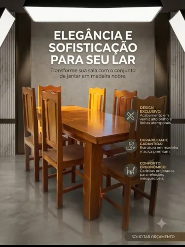 Mesa de jantar com 6 cadeiras em madeira Maciça Tatajuba