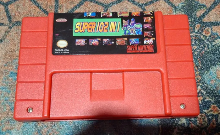 Fita Super Nintendo 102 jogos em 1. Salva progresso dos jogos