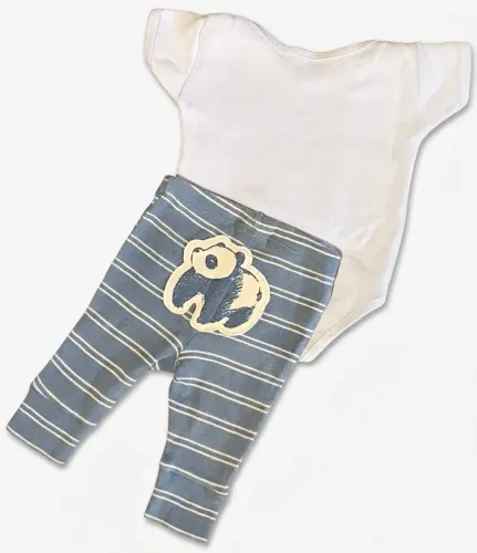 Conjunto Bebê RN Body Branco sem marca + Calça Carter?s Azul Listrada