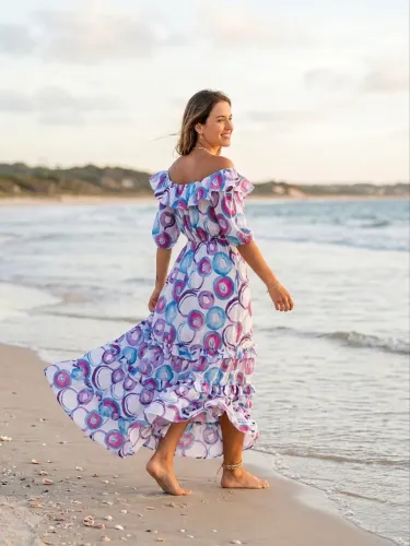 Vestido Longo Fluido Floral/Abstrato - Ideal para Festas e Cultos