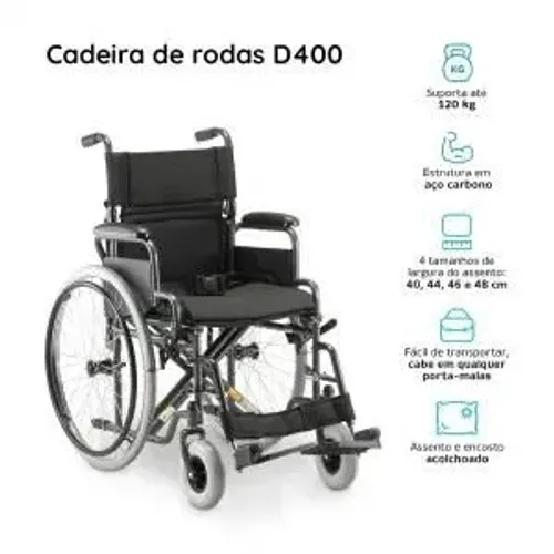 Cadeira De Rodas Dobrável Obeso 200kg Ma3fo Ortomobil 56x50 Preto