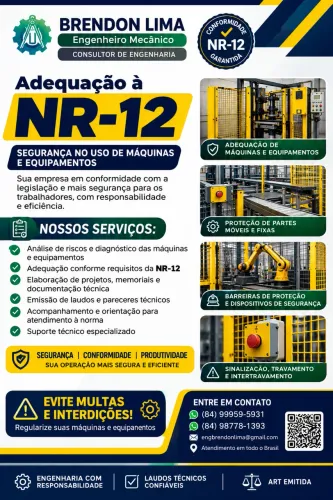 Laudo e projeto de adequação a NR-12 para máquinas e equipamentos