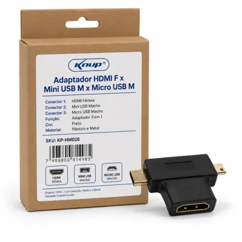 Adaptador Hdmi Fêmea Para Mini Usb Micro Usb Knup 3 Em 1