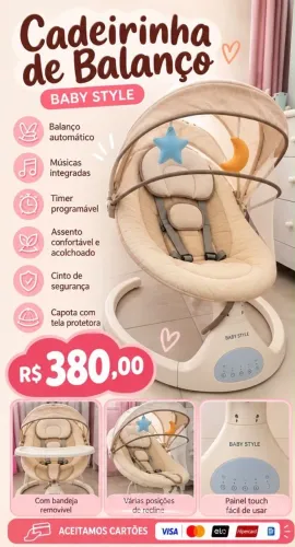 Cadeira de descanso e balanço bebê elétrica