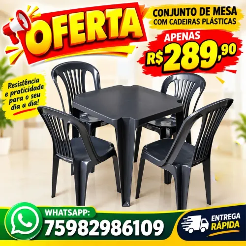 Conjunto de mesa com cadeiras plásticas - Oferta