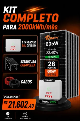 Kit gerador 2000kWh / mês