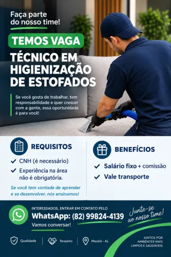 Vaga para higienizador de estofados em Maceió