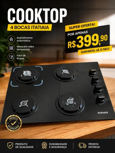 Fogão cooktop 4 bocas 